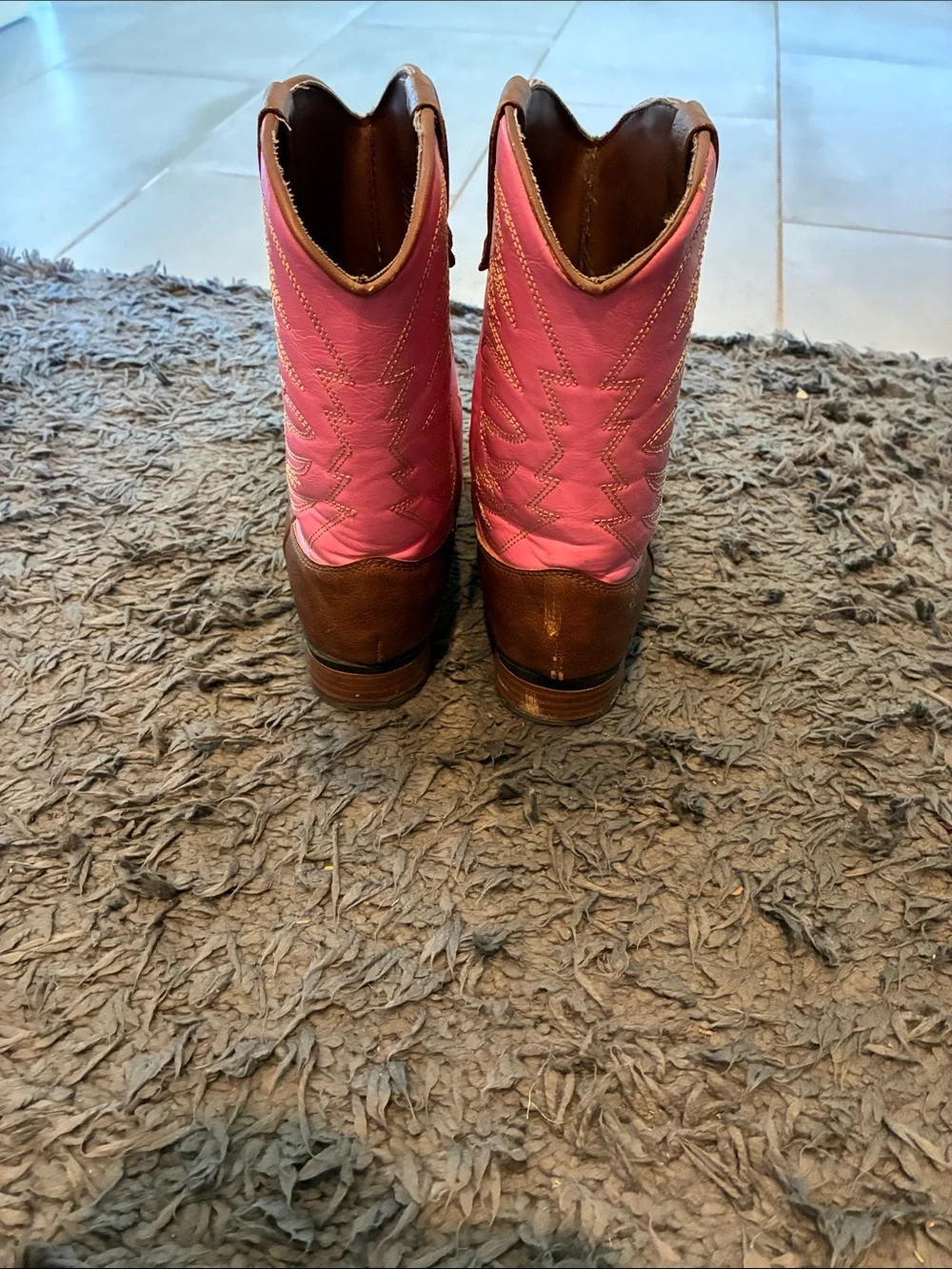 Kids Brown Leather & Pink Western Boots
